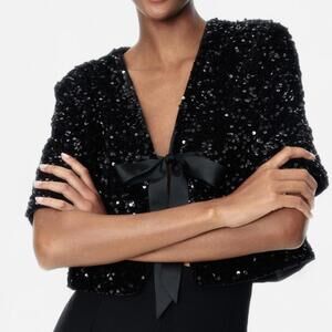 H&M Black Sequin Tie Front Blouse Women’s M NWT Party Top